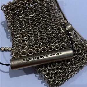 Brushed aged gold look chainmail bracelet w butterfly pattern metal 7”